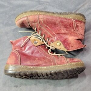Overland Womens Red Leather Lace Up Ankle Boots Distressed EU 39 Burgundy